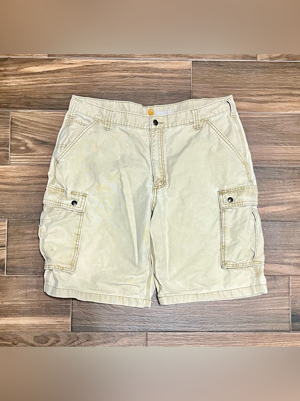 Men's Carhartt Beige Cargo Shorts - Relaxed Fit Size 36